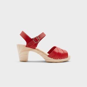 SANDGRENS Rio Grande High-Rise Red Leather Peep Toe Clog Sandal EU41 US10-10.5